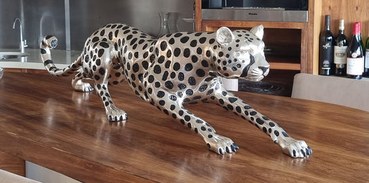 Cheetah Figurine - Silver Plated - Stalking