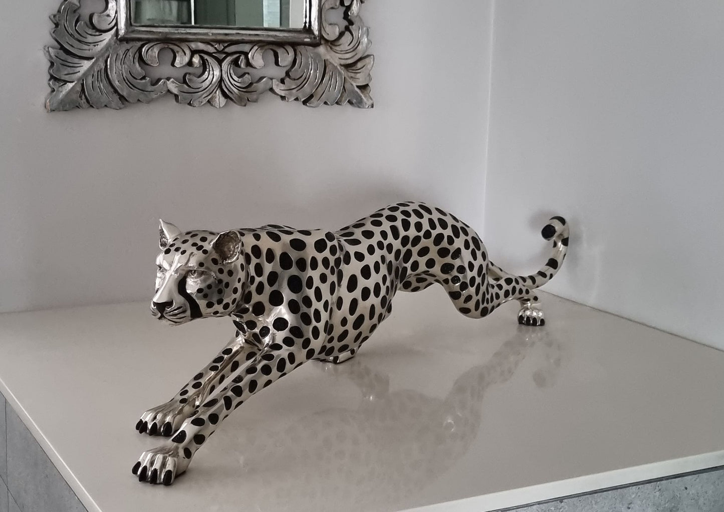 Cheetah Figurine - Silver Plated - Stalking