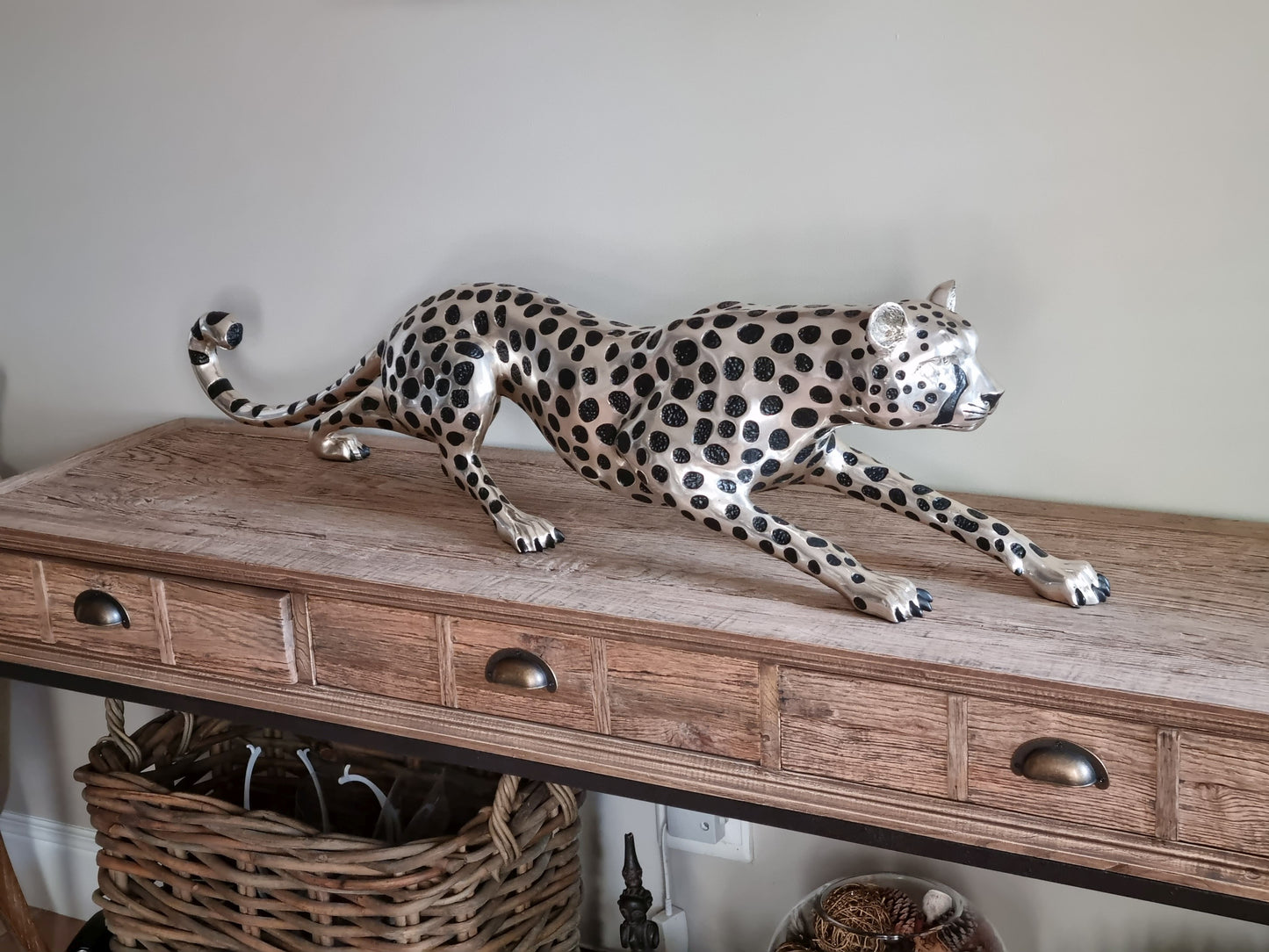 Cheetah Figurine - Silver Plated - Stalking