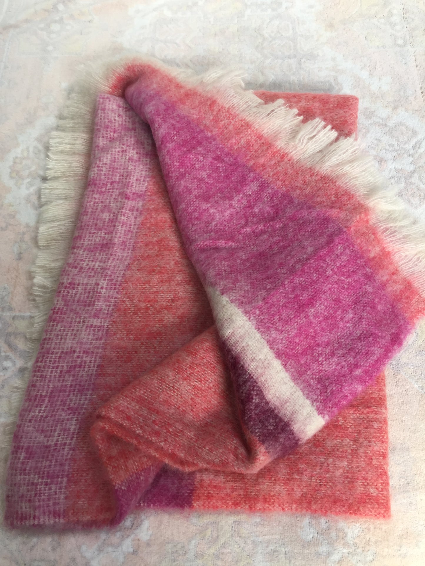 Mohair Wool Throw - Coral & Magenta