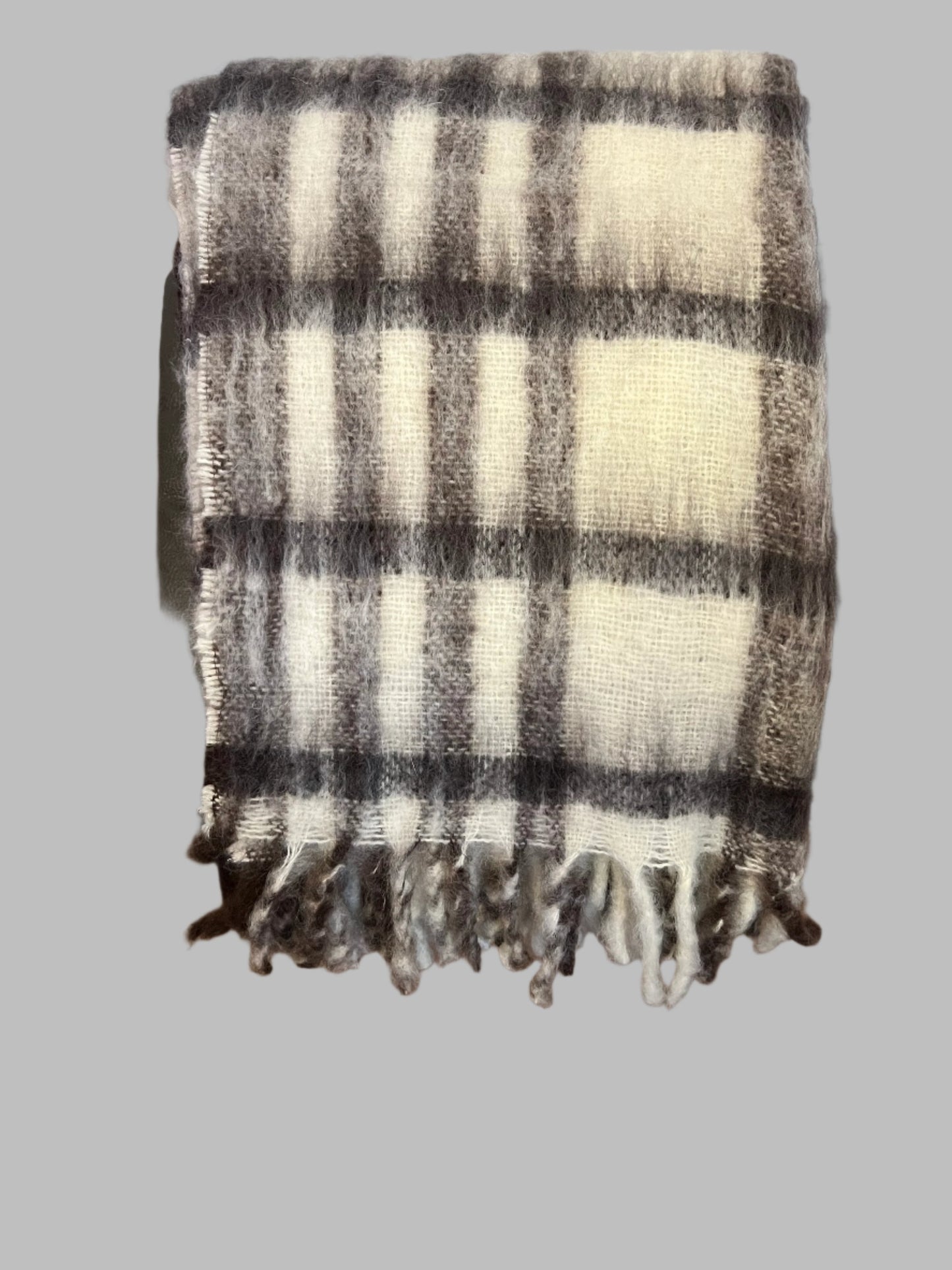 Mohair Wool Throw - Dark Brown & White