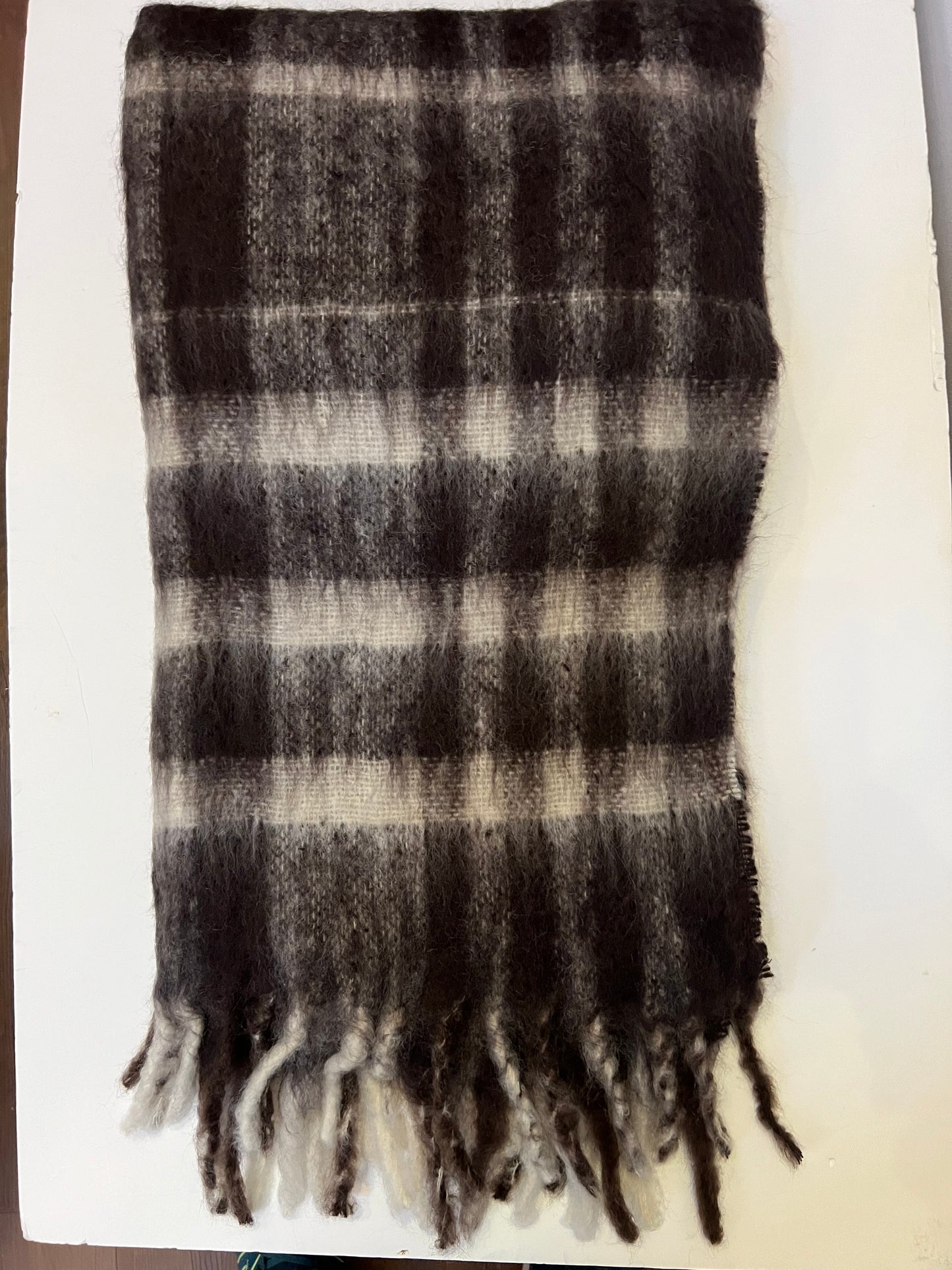 Mohair Wool Throw - Dark Brown & White