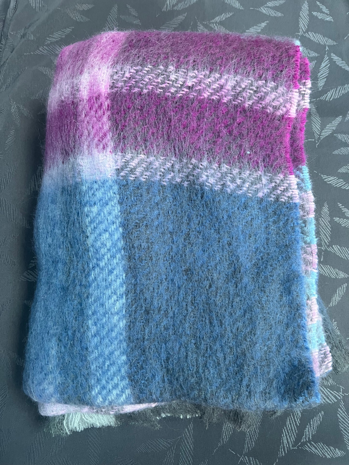 Mohair Wool Throw - Blue & Plum