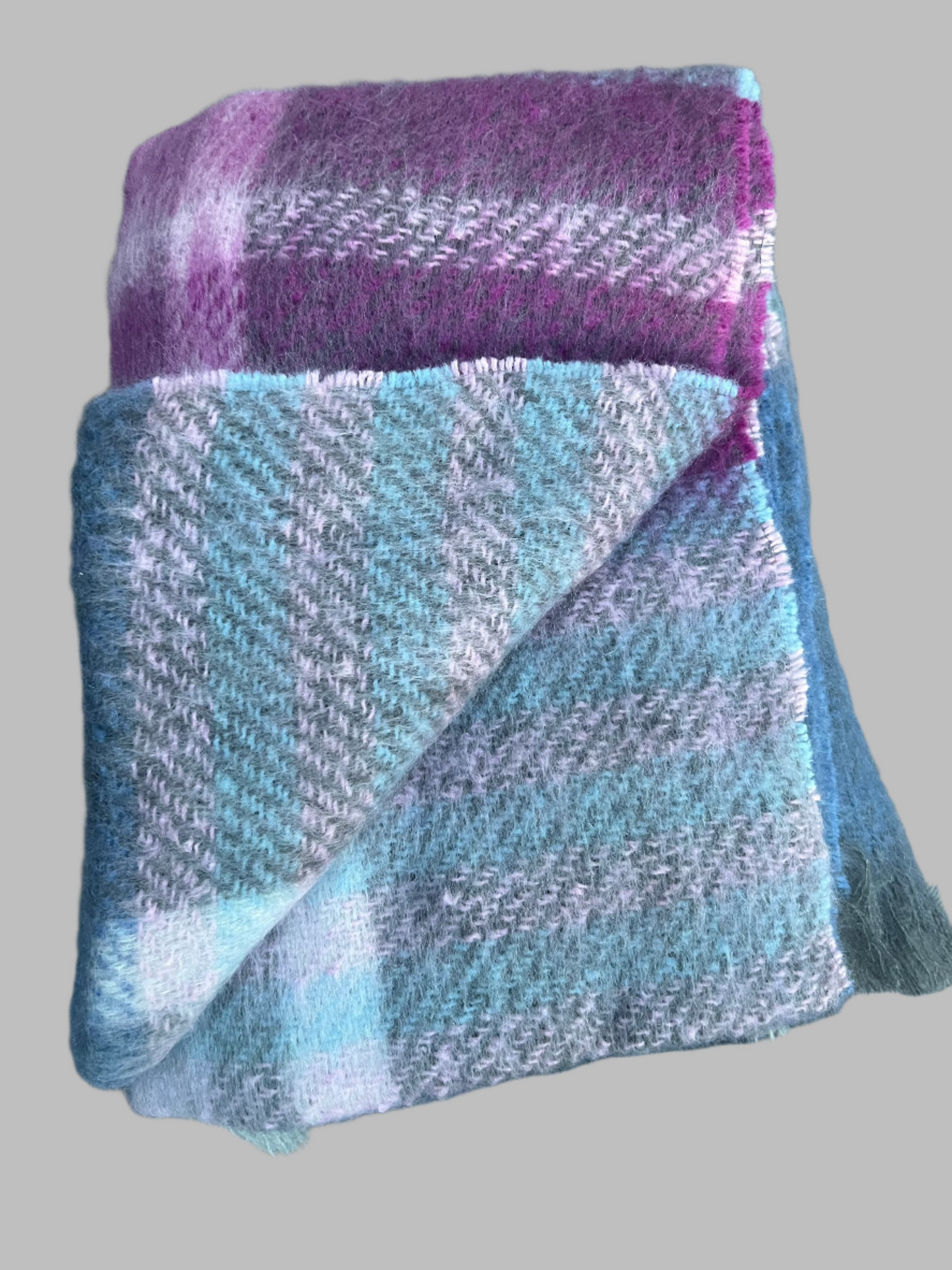 Mohair Wool Throw - Blue & Plum