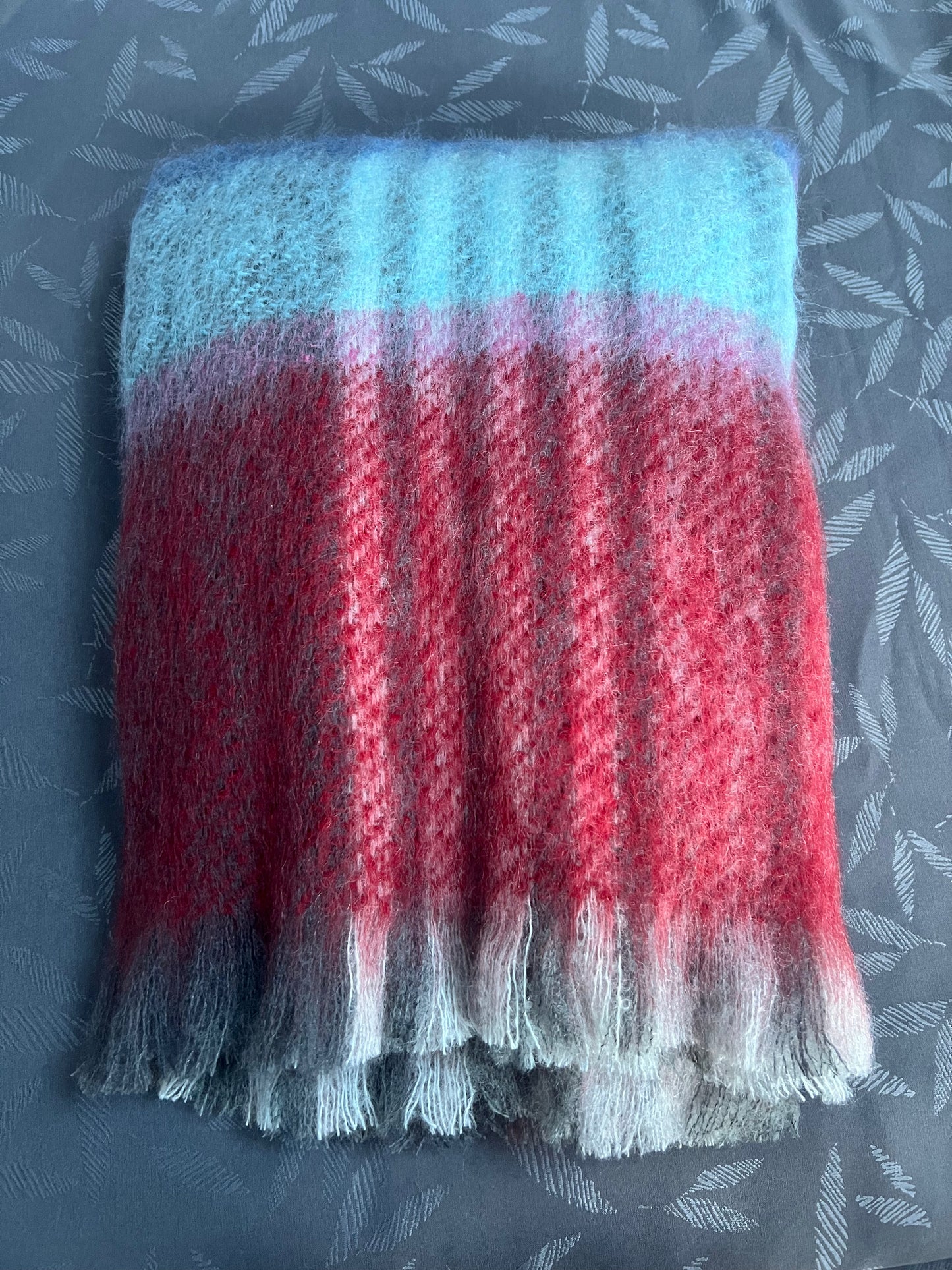 Mohair Wool Throw - Magenta Red & Grey