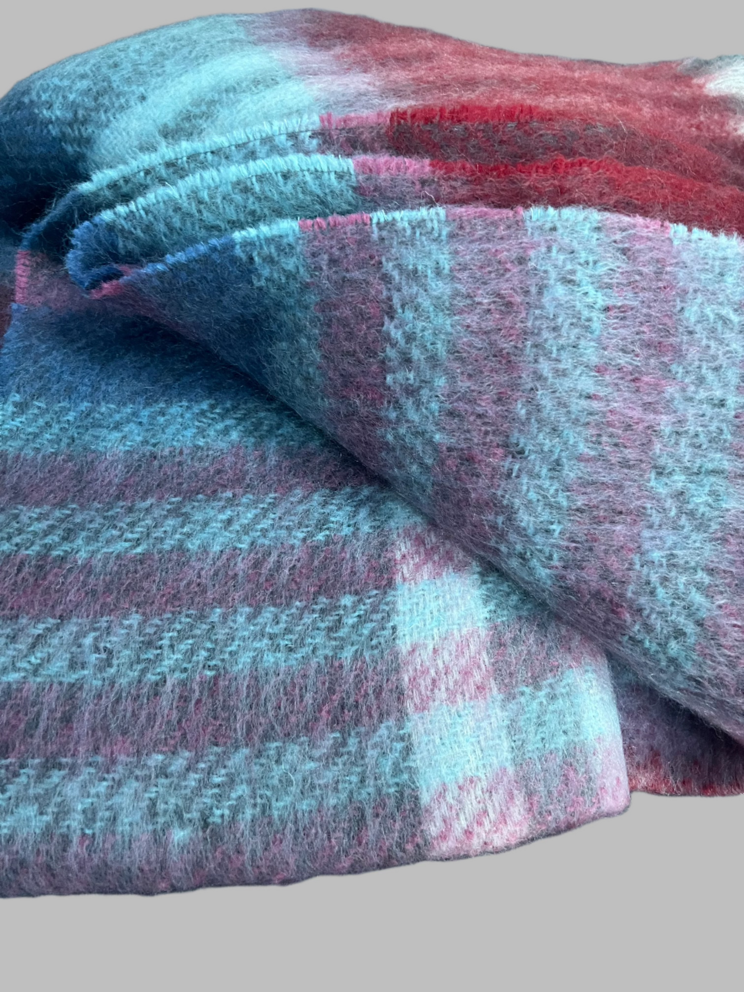 Mohair Wool Throw - Magenta Red & Grey