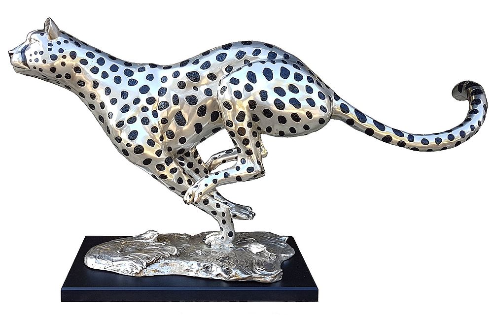 Cheetah Figurine - Silver Plated - Running