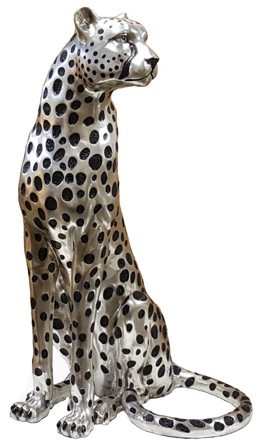 Silver Plated Cheetah Figurine - Life size