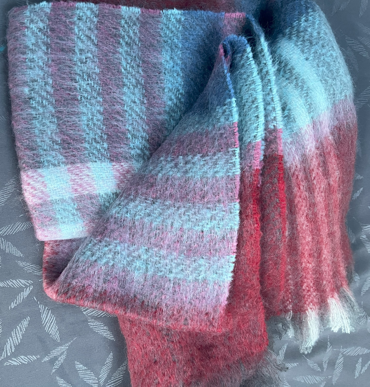 Mohair Wool Throw - Magenta Red & Grey