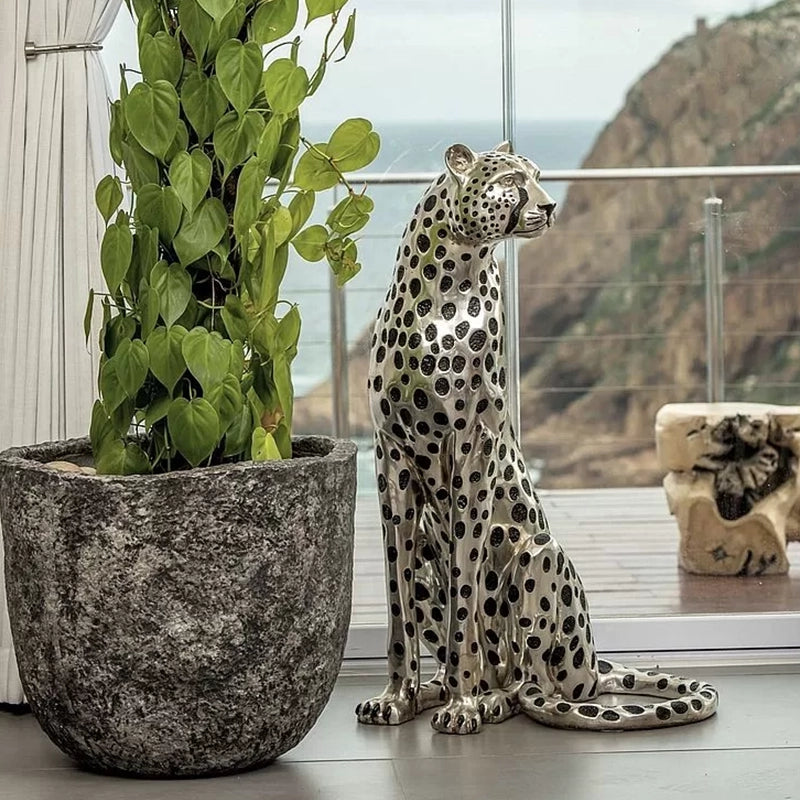 Silver Plated Cheetah Figurine - Life size
